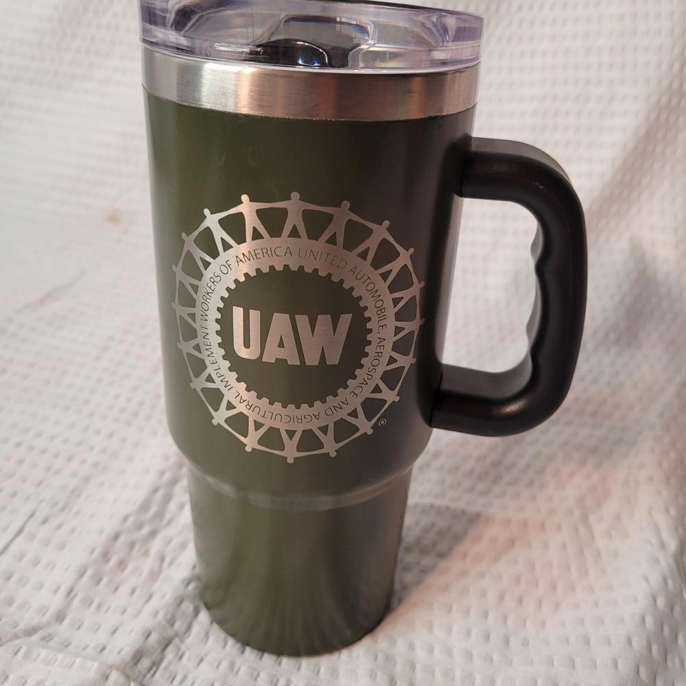 Liberty Bottles UAW United Automobile Workers Insulated Tumbler Mug Green 32oz